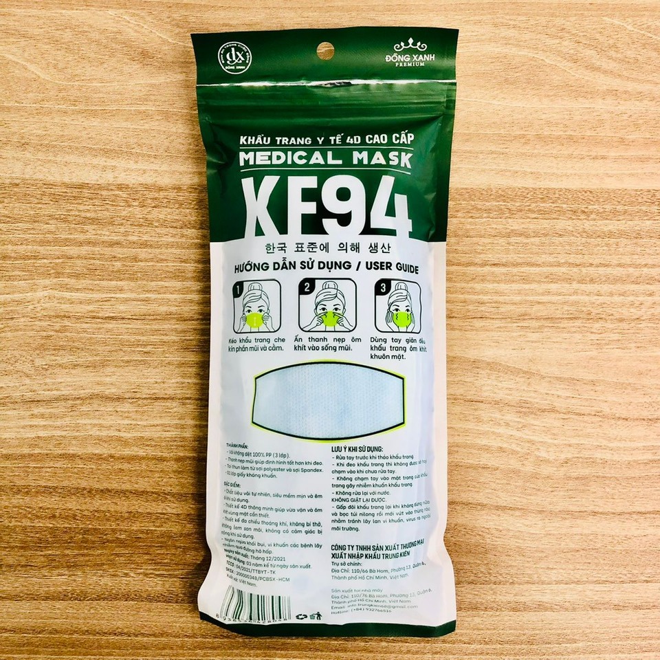 KHẨU TRANG KF94 ĐỒNG XANH PREMIUM (10 CÁI/TÚI)