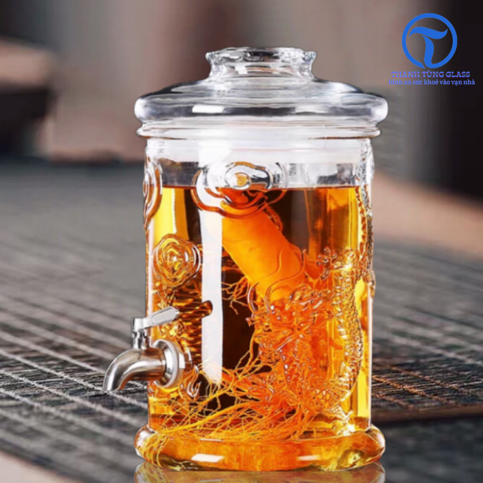 Bình Thủy Tinh Trụ Rồng 6 Lít Có Vòi