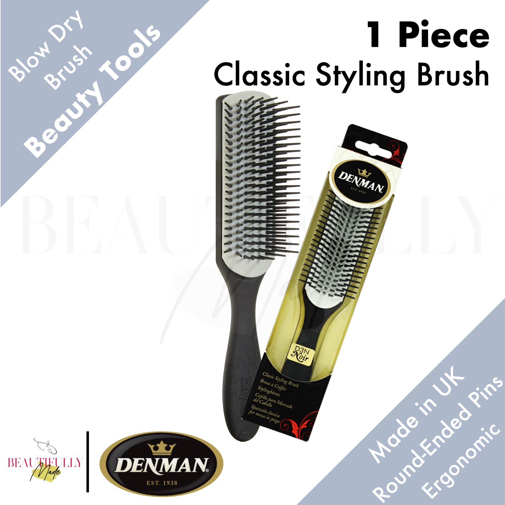 Denman D3N Classic Styling Brush (Noir) - Ergonomic Handle for Balance And  Comfort • Round Ended Pins for Gentle Combing D3 | Lazada Singapore