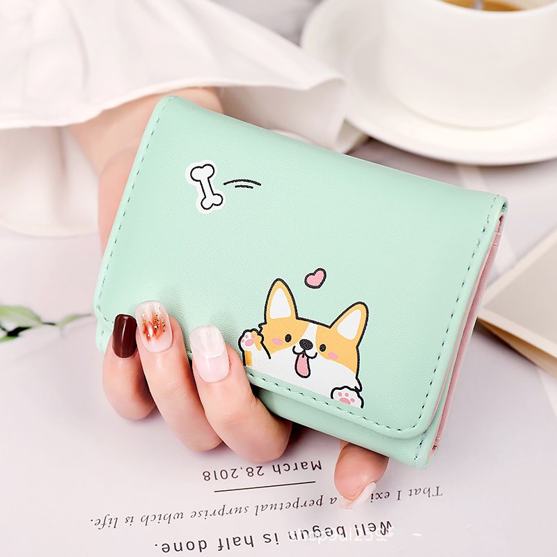 Ví ngắn nữ mini đưng thẻ chú chó corgi v547 siêu dễ thương - hazo