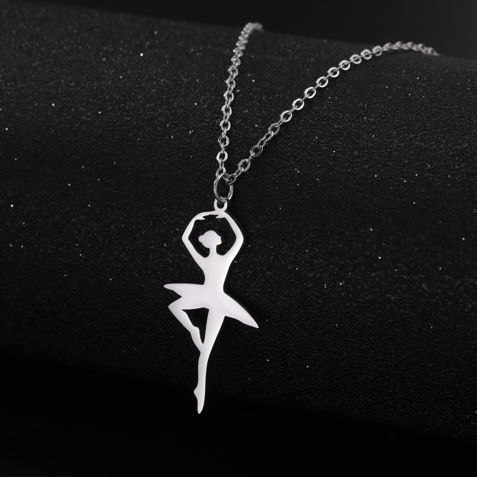 Ballerina Dancer Ballet Girl Designer Necklace Stainless Steel Elegant Pendant Fashion Jewelry Gymnastic Gifts for Girlfriend. 