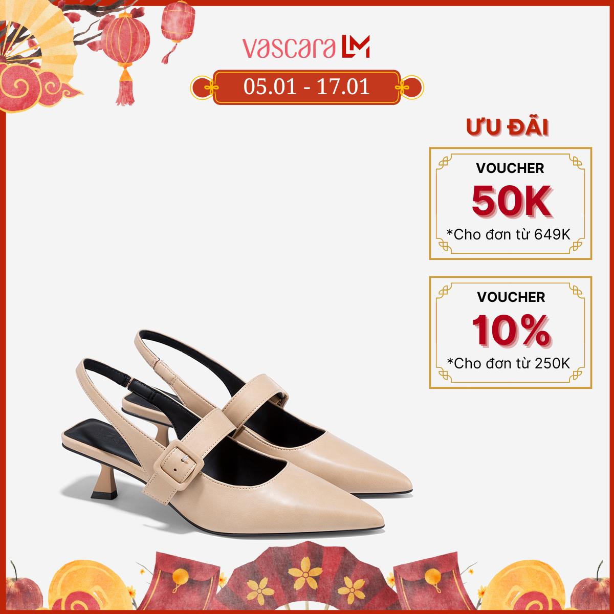 [Voucher 10%] Vascara Giày bít mũi nhọn slingback phối quai - BMN 0658