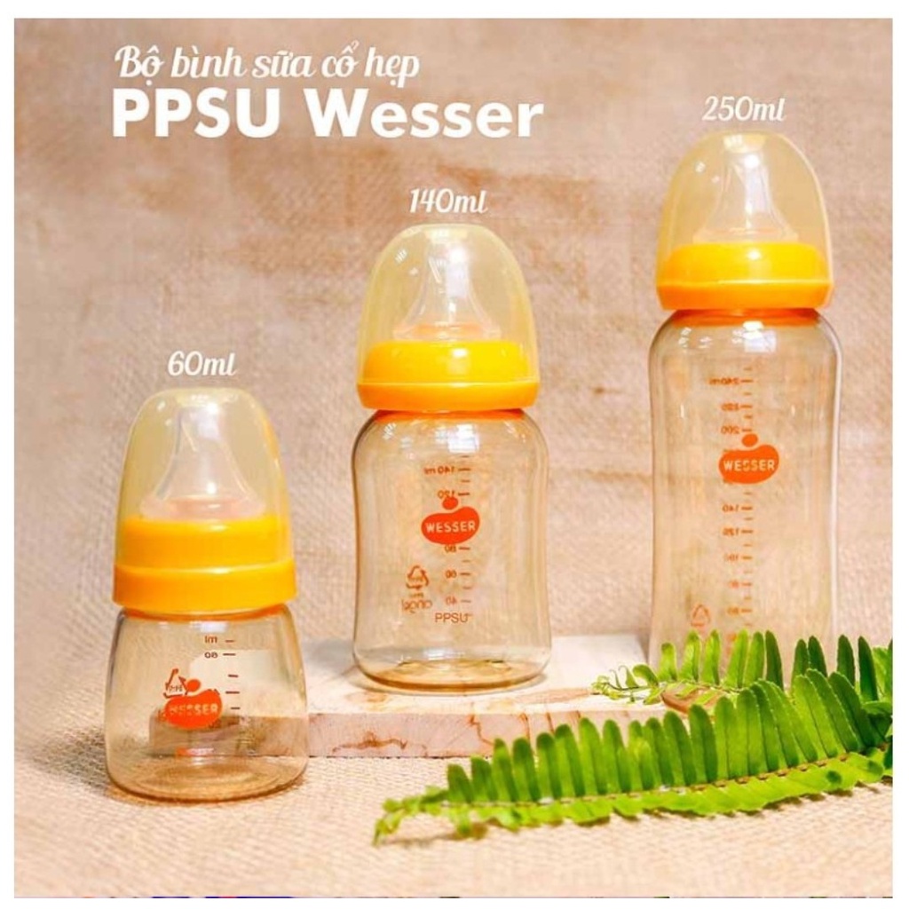 [HÀNG CHUẨN-CỔ HẸP] BÌNH SỮA , NÚM TI WESSER PP/PPSU CỔ HẸP 60ML/140ML/250ML MẪU MỚI NHẤT