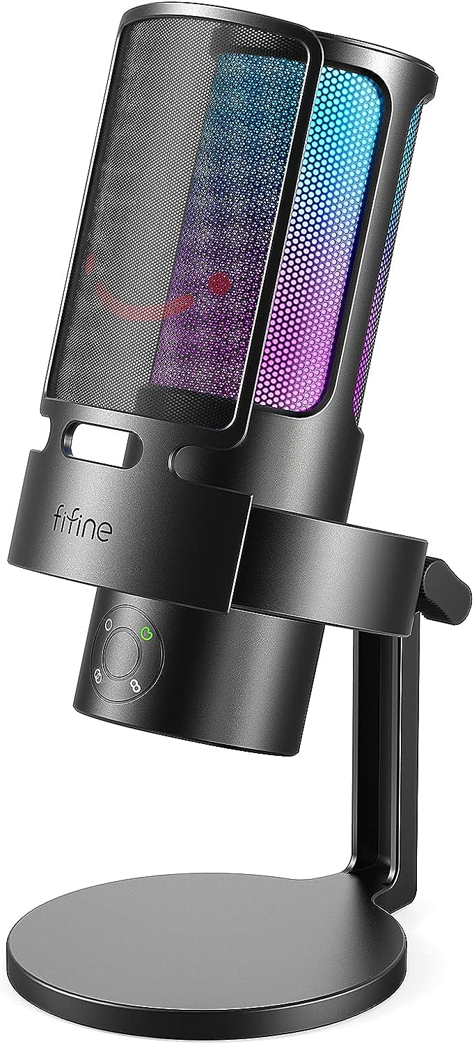  FIFINE Gaming PC USB Microphone, Podcast Condenser Mic with  Boom Arm, Pop Filter, Mute Button for Streaming, Twitch, Online Chat, RGB  Computer Mic for PS4/5 PC Gamer r-AmpliGame A6T : Electronics