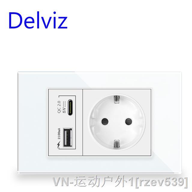 ♗ delviz type c usb socket with 2a ports electric plug socket 120mmx72mm glass panel europe 16a outlet