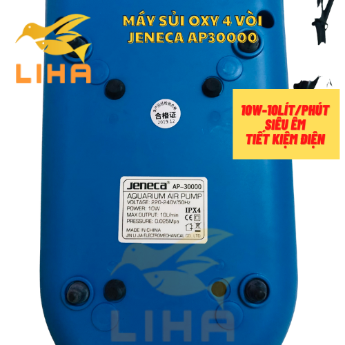 Máy Sủi Oxy 4 Vòi Jeneca AP30000 (10W-10Lít/Phút) - Máy Oxi Cho Bể Cá