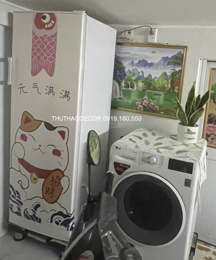 [HCM]Giấy Decal Dán Tủ Lạnh MÈO THẦN TÀI (NHẠT) - THUTHAODECOR