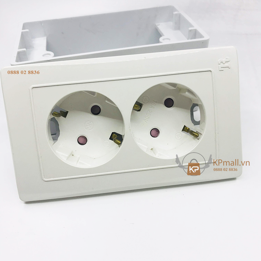 Bộ ổ cắm đôi schuko 16A có chân tiếp địa âm tường và đế âm schuko FS-CKD-D
