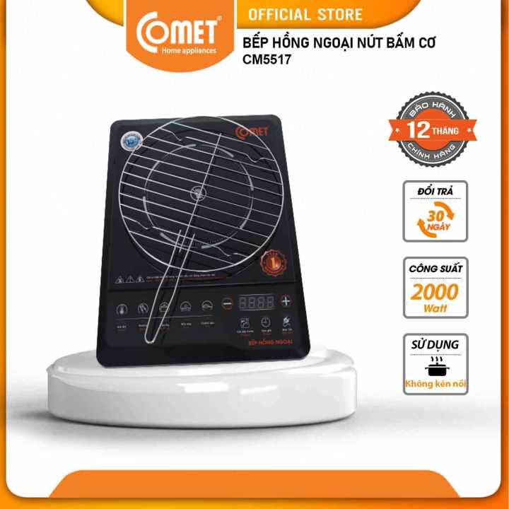 Bếp hồng ngoại nút bấm cơ COMET CM5517 – Công suất 2000W – Sử dụng được tất cả các loại nồi chảo – Bảo hành 12 tháng – Hàng Chính Hãng