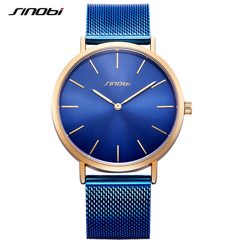 SINOBI Simple Design Top Luxury Men’s Quartz Wristwatches Gift Black and Blue Watches for Man