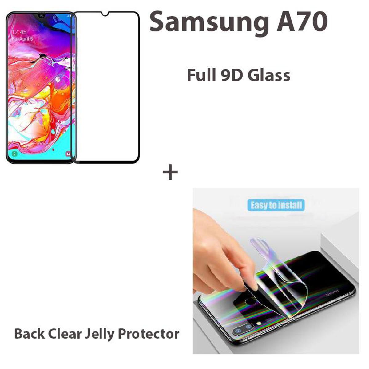 Samsung Galaxy A70 Full Black 9D|5D|6D|10D|11D|21D Tempered Glass Screen Protector Full Glue Edge To Edge + Back Clear Jelly Protector Soft Film Protection Hydrogel Film Protector For Samsung Galaxy A70