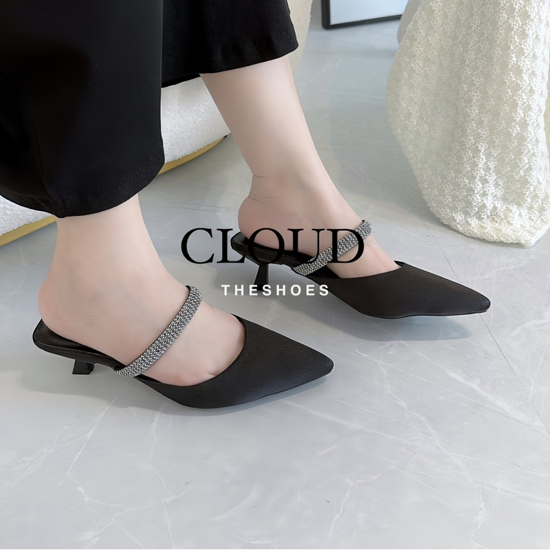Giày hở gót mũi nhọn quai đá 4cm