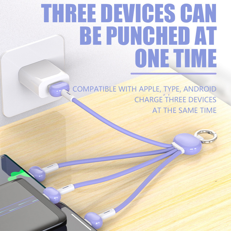 3 in 1 USB Keychain Type C Lightning Cable USB Cable Charger Micro USB Type C Cord Compatible with iPhone Xiaomi Samsung