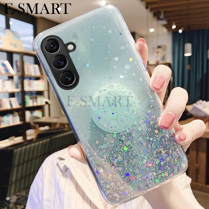 Phone Cover Samsung M35 A35 Back case Glittering Soft Stars Moon Sequins Folding Stand Transparent Silicone Anti Drop For Galaxy A35 M35 Phone cases