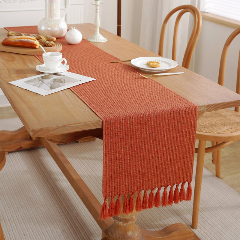 4/6/8/10 Seat Imitation Cotton Linen Table Runner 33x240 Simple Solid Color Handmade Tassel Table Runner Tea Table/shoe Cabinet Runner/bucket Cabinet Runner/bed Runner Home Decoration Fabric Art