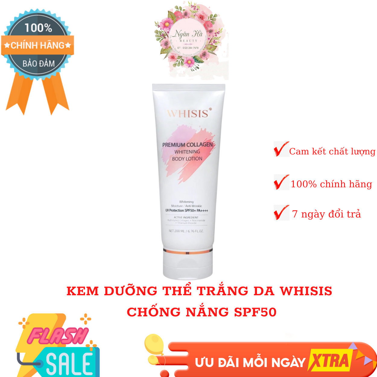 Kem dưỡng thể trắng da whisis chống nắng - premium collagen whitening body lotion 200ml