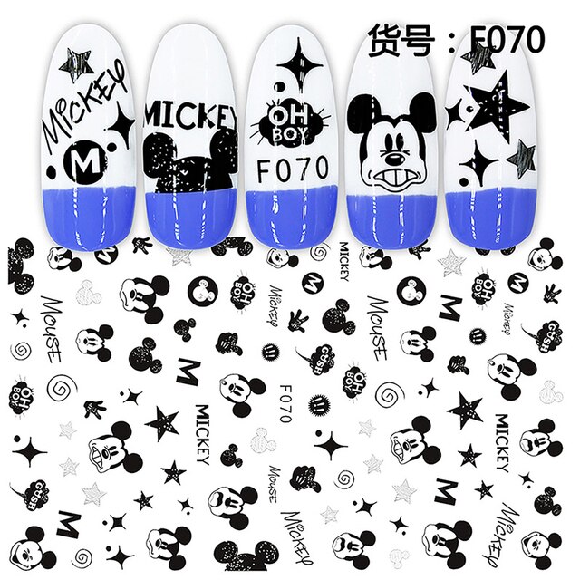 Black Mickey Mouse Tigger Stitch Cartoon Nail Stickers Nail Art Decals  Disney Princess Donald Duck 3D Stickers Press on Nails