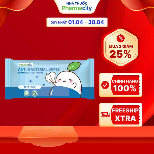 Khăn ướt kháng khuẩn Pharmacity (30 tờ/gói)