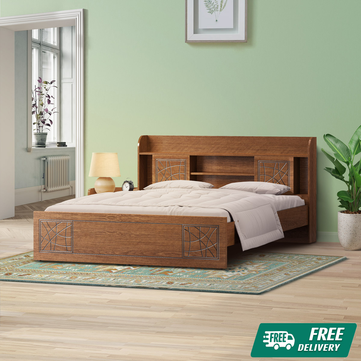 Regal Laminated Board Chevron King Size Bed - Antique BDH-145-1-1-20 992945