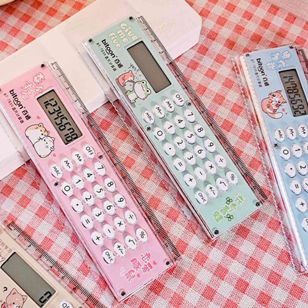 DIVECY Mini Thước thẳng Siêu mỏng Có máy tính Dụng cụ vẽ Di động Văn phòng phẩm Máy duỗi tóc Trường học văn phòng