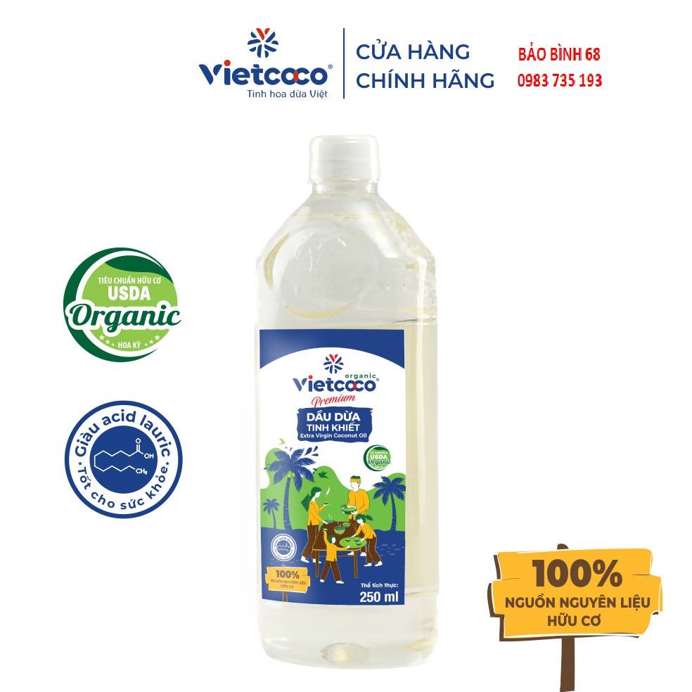 Dầu dừa Vietcoco tinh khiết Organic chai 250ml
