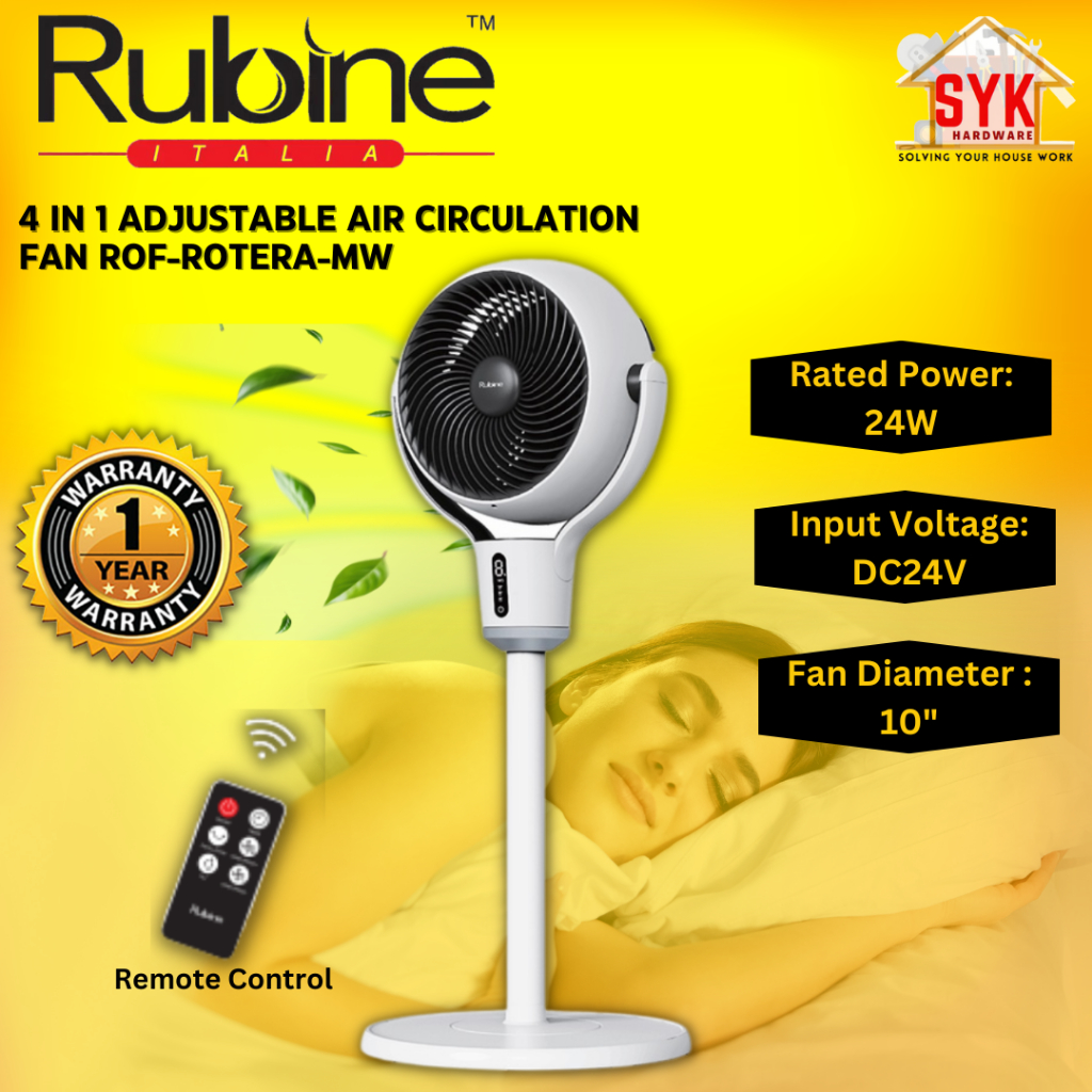 SYK Rubine ROF-ROTERA-MW 4 In 1 Adjustable Air Circulation Fan Remote ...