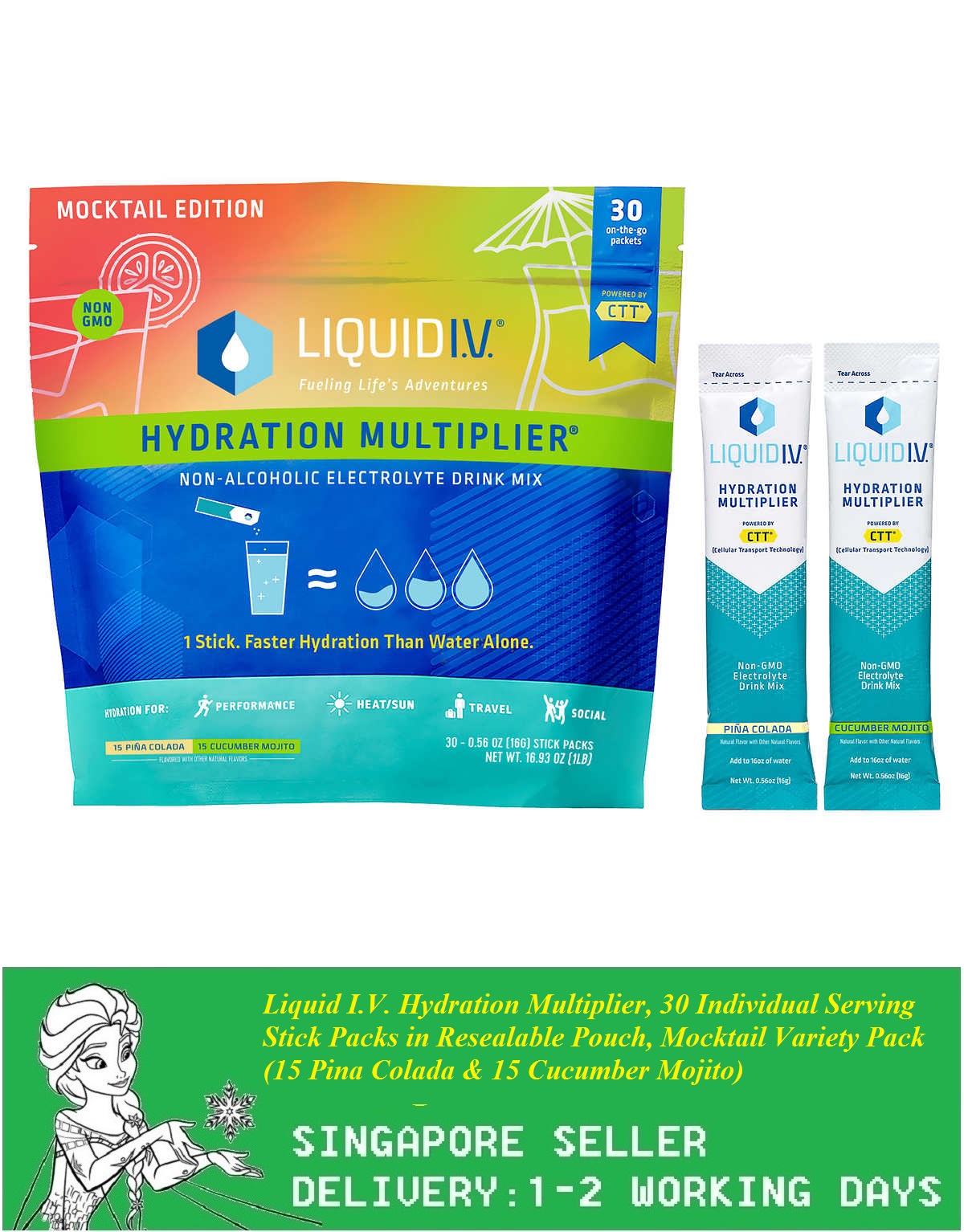 Liquid IV I.V. Hydration Multiplier, 30 Individual Serving Stick Packs