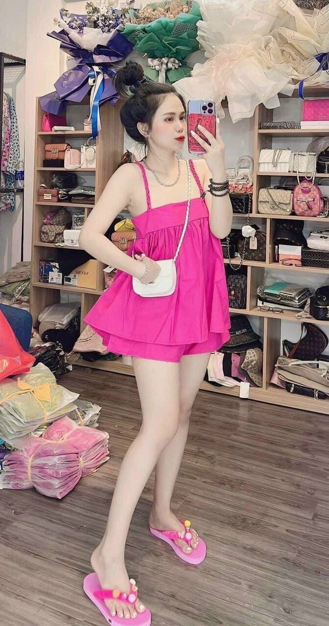 Sét bộ ngủ Voan lụa hai dây viền bèo cực xinh m90