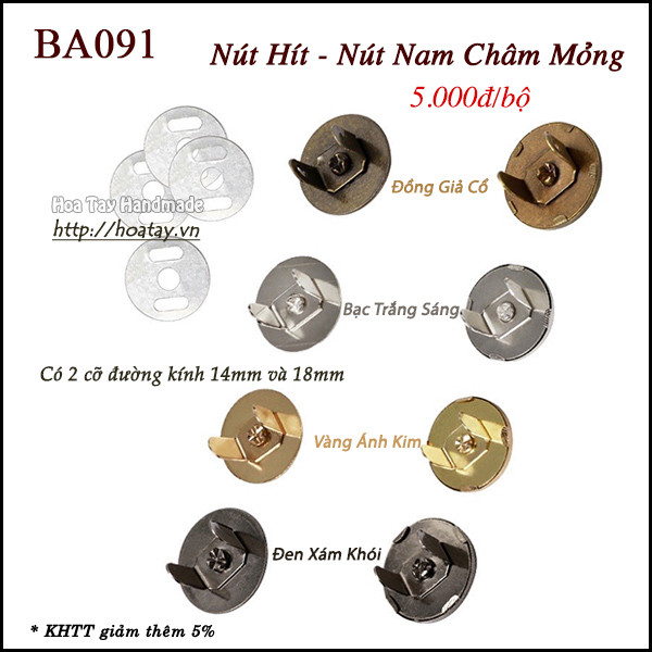 Nút Hít - Nút Nam Châm Loại Mỏng Siêu Chắc BA091 - Hoa Tay Handmade