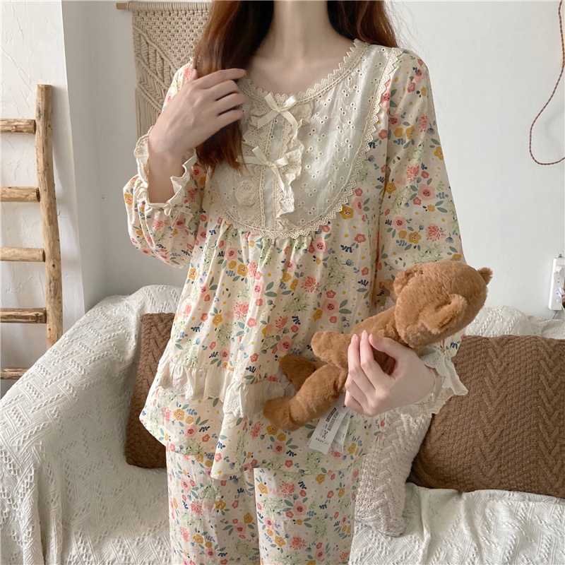 Set bộ hoa nhí phối ren cổ tròn quảng châu