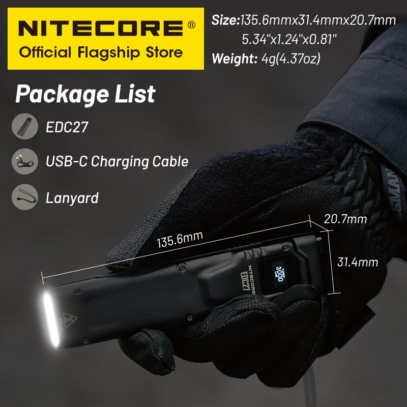 NITECORE EDC27 USB-C Rechargeable Flashlight Tactical Mini Keychain Light EDC Troch Light 3000 Lumens