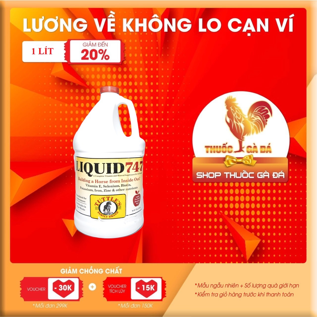 Thuốc nuôi gà đá LIQUID 747 tăng nước máu, hừng gà, ăn nhiều, mồng tích đỏ, giúp chiến kê ít nóng hóc, lên nước máu điều tươi cung cấp đầy đủ vitamin phát triển tối ưu cơ bắp. cho gà đá