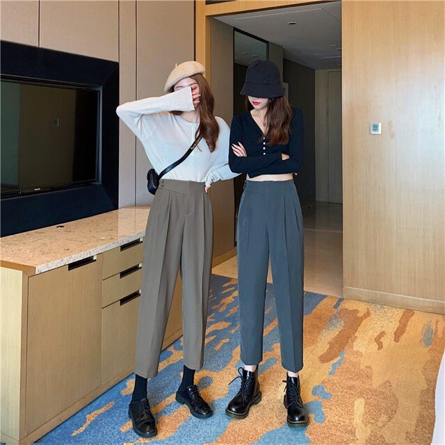 (HOT) Quần Baggy Cạp Cao 2 Cúc Lệch Siêu Đẹp .