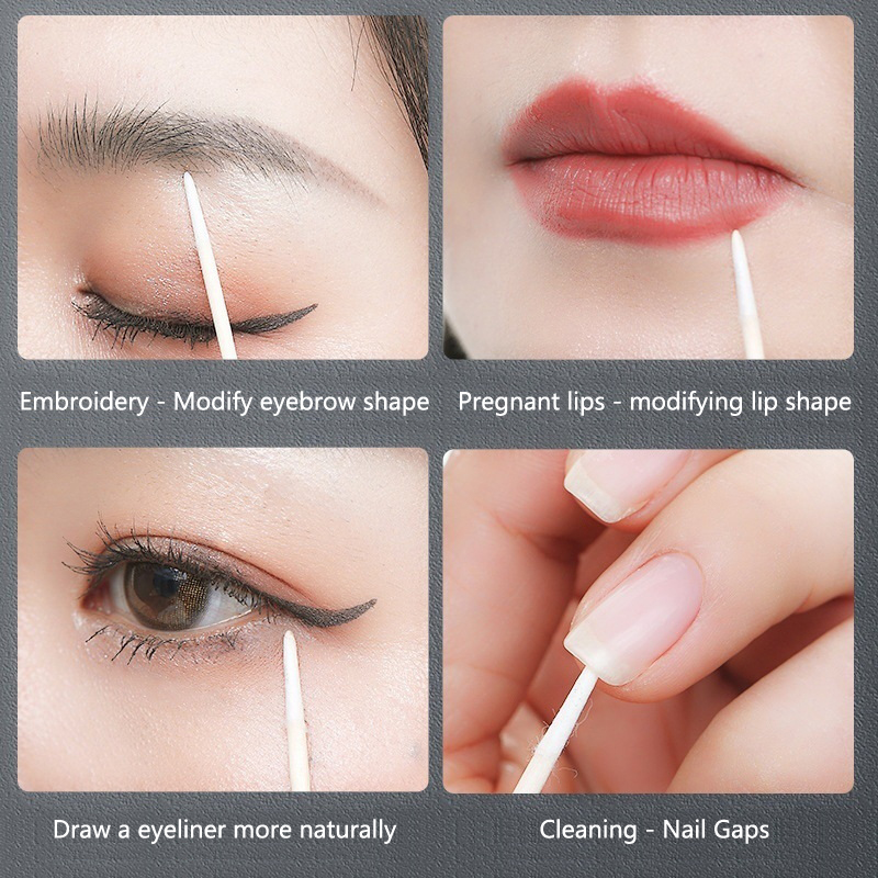 Double-Pointed Disposable Ultra-Small Cotton Swab Brush Lint Free Micro Wood Makeup Brushes Eyelash Extension Glue Removing Tool. 