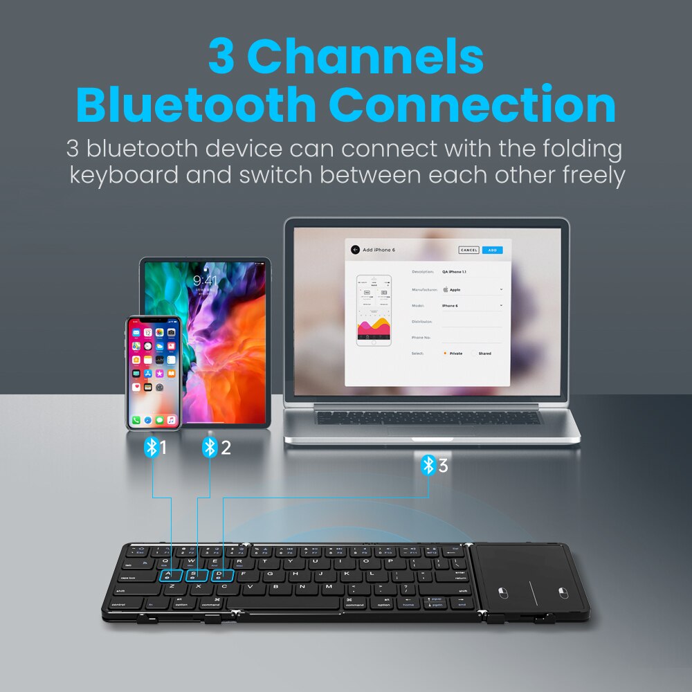 AVATTO Portable Mini Folding Wireless Bluetooth 5.1 Keyboard With 3Channels Connection For Windows Andro IOS Tablet Ipad Phone
