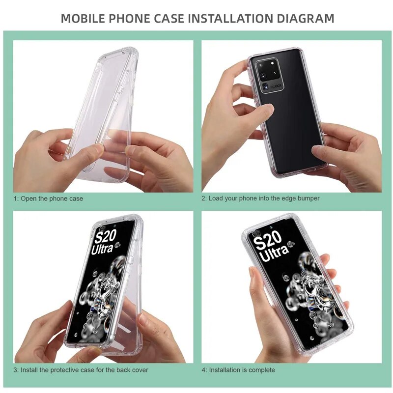 360 Protector Transparent Phone Case For Samsung Galaxy S24 S23 S22 S21FE S20 Plus S8 S9 S10 Note 20 Ultra 10 Pro A54 Full Cover.