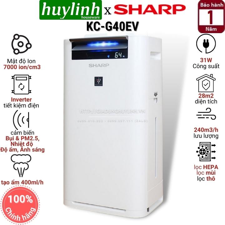 Máy lọc không khí và tạo ẩm sharp kc-g40ev-w - 28m2