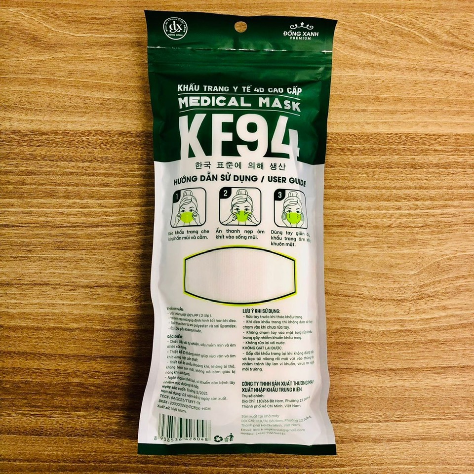 KHẨU TRANG KF94 ĐỒNG XANH PREMIUM (10 CÁI/TÚI)