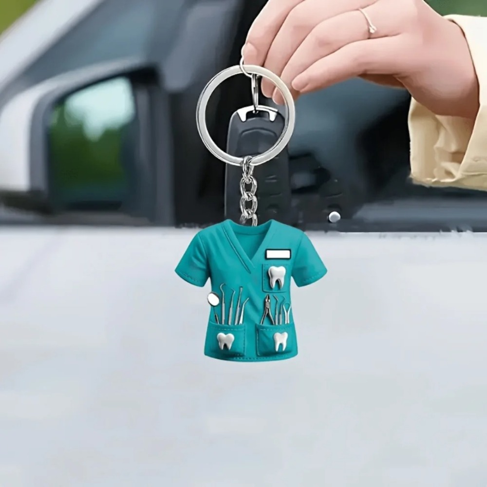 【On Sale】 Personality Doctor Themed Dentist Costume Keychain 2D Plane Dentist Pendant with Key Ring Doctor Hanging Decoration Gifts.