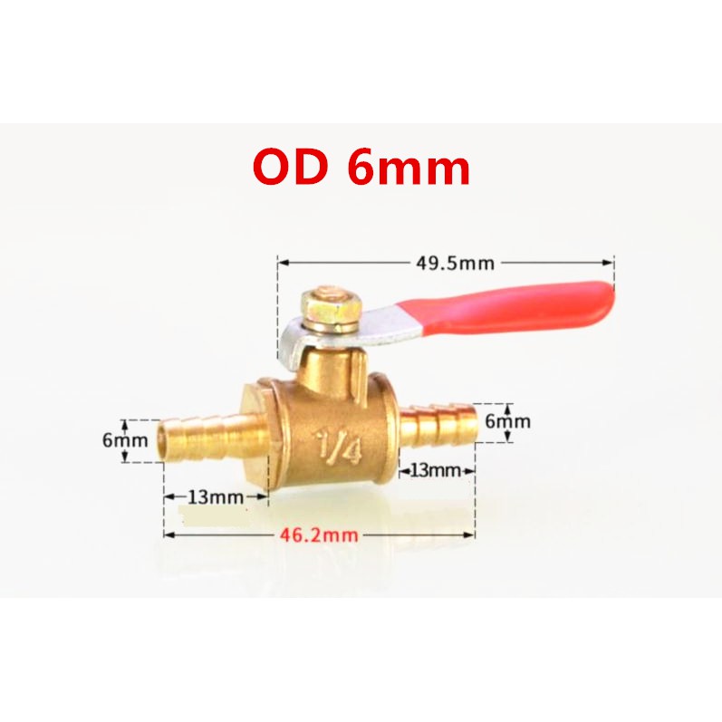 Van khóa ống nhiên liệu 6mm/8mm/10mm/12mm bằng đồng thau - Van ống nước
