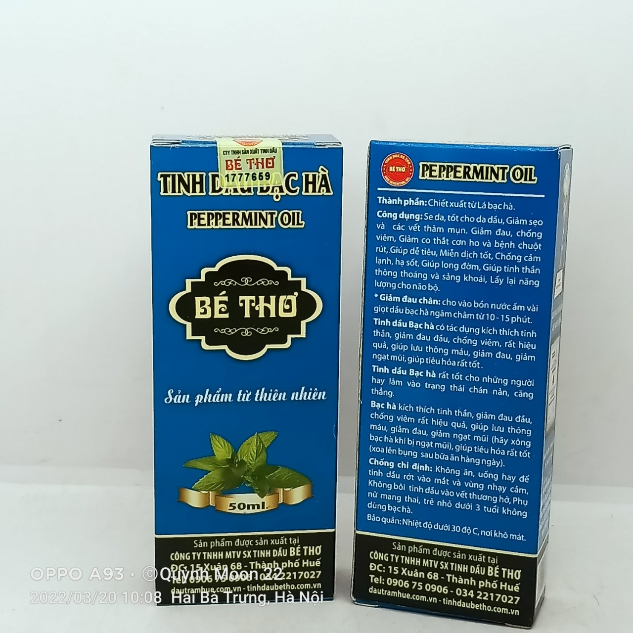 Tinh dầu bạc hà Bé Thơ lọ 50ml