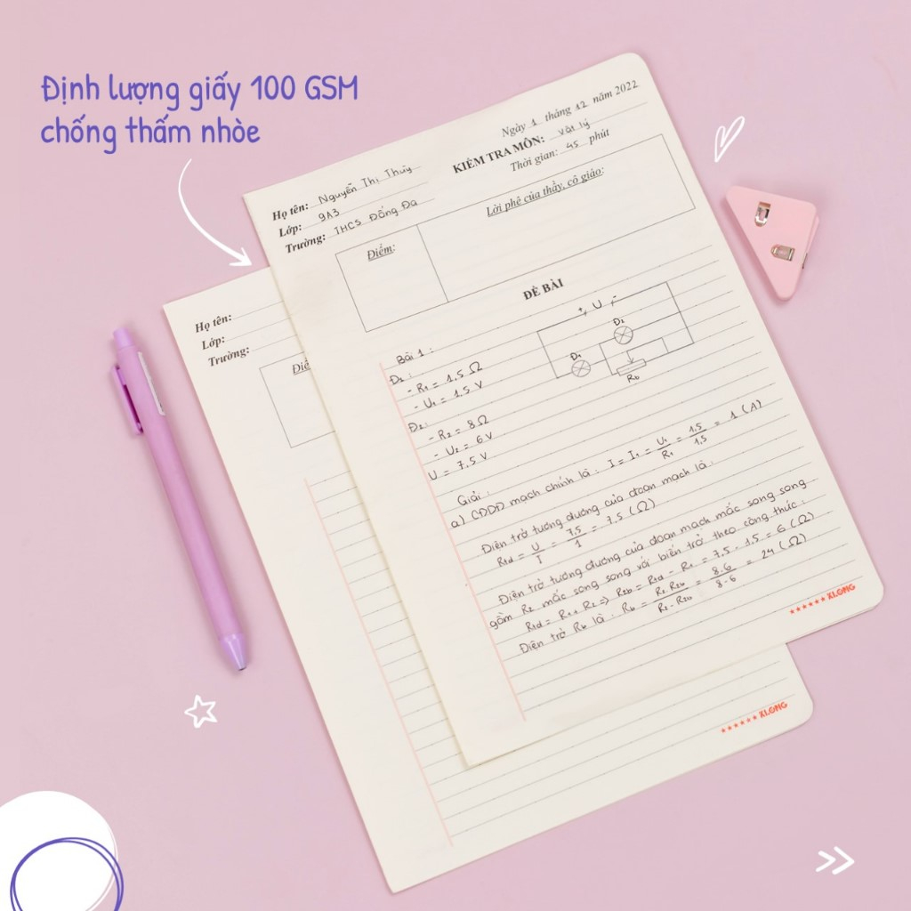 XẤP GIẤY KIỂM TRA CẤP 2,3 B5 KLONG (20 TỜ KÉP / XẤP, GIẤY 100GSM, MÃ 279)
