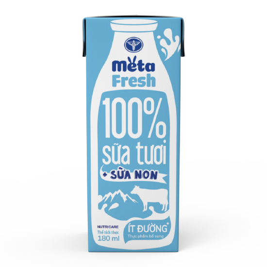 Thùng sữa tươi chứa sữa non Meta FRESH ít đường 180ml x 48 hộp