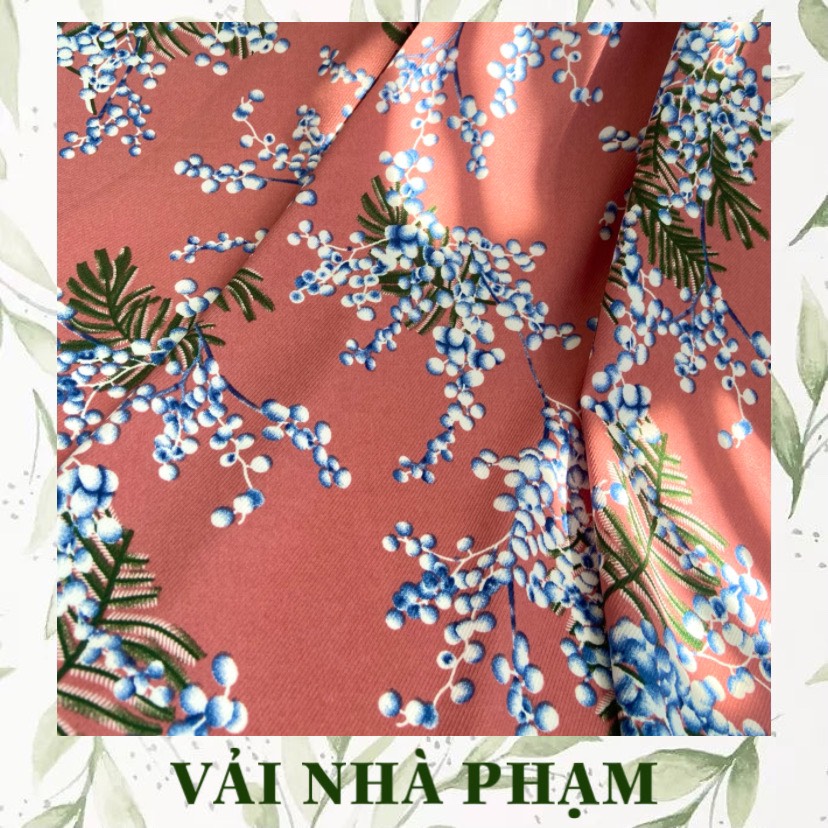 Lụa chéo hoạ tiết nhành hoa nền hồng đỗ đậm - vải nhà phạm - khổ vải 1.5m