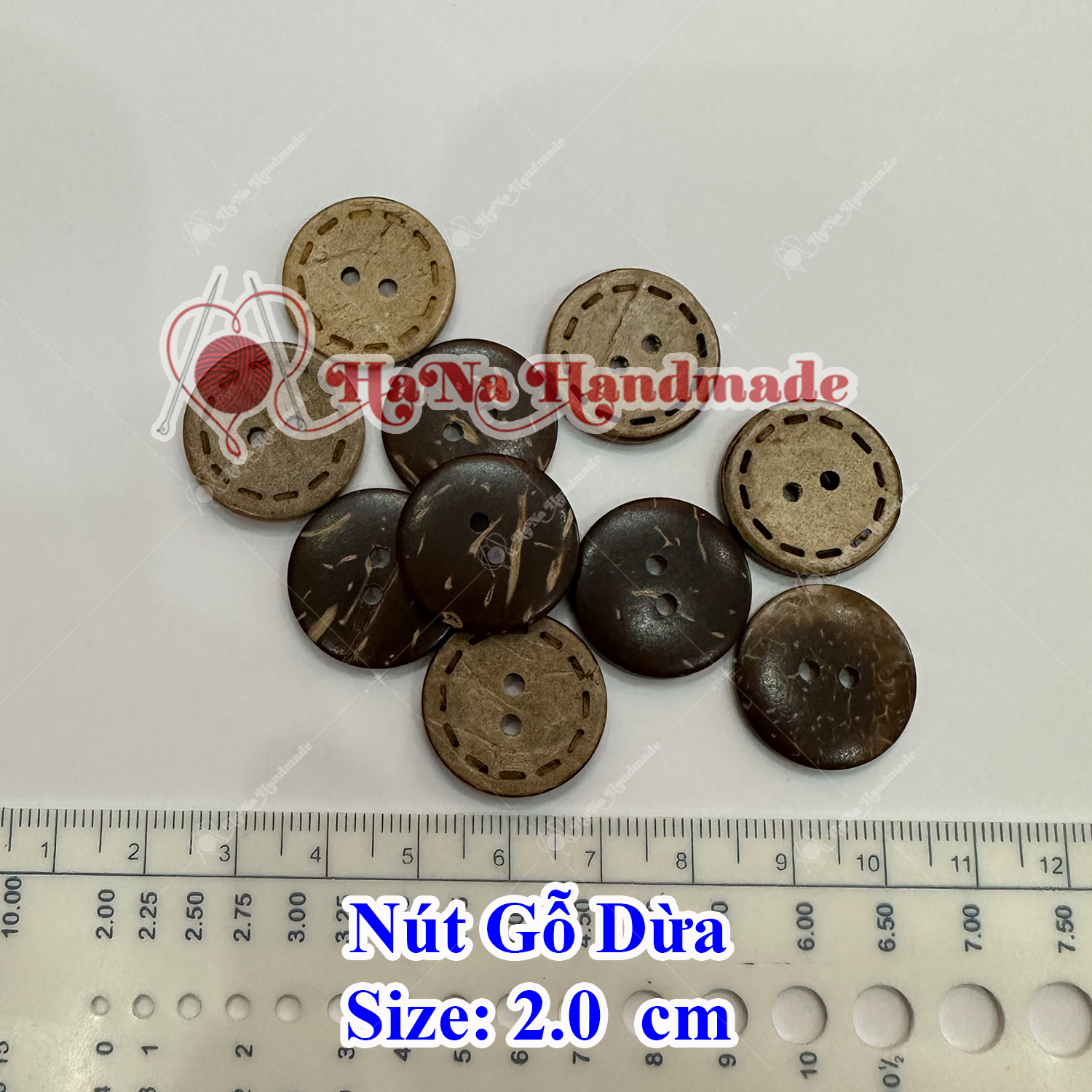Coconut Wood Buttons Set of 10 Pieces, Size 1cm -1.5Cm -2.0Cm
