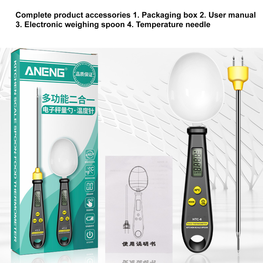 2 trong 1 Cân nhà bếp điện tử LCD đo lường kỹ thuật số thực phẩm Bột Muỗng cân điện tử mini cho nhà bếp công cụ forfood Nhiệt kế quy mô