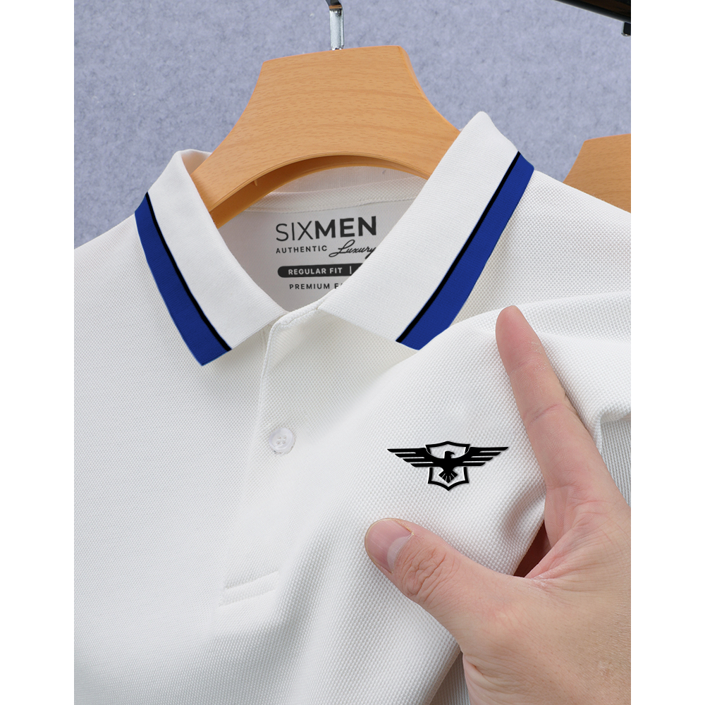Tặng kèm hộp quà - áo thun polo nam cao cấp có cổ bẻ sixmen 2rim eagle - trắng eagle sọc bích - vải cotton thoáng mát