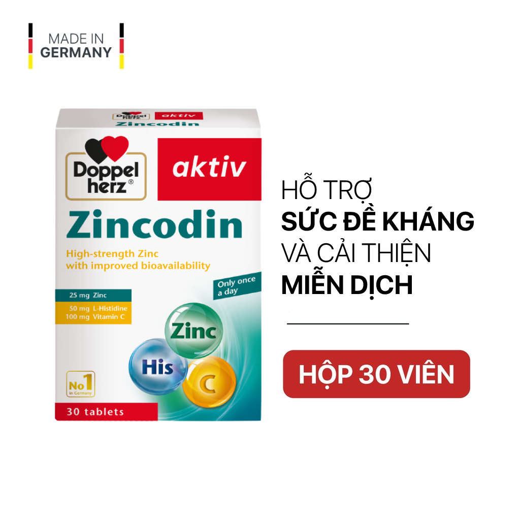 Viên uống hỗ trợ tăng cường sức đề kháng và cải thiện miễn dịch Doppelherz Zincodin (Hộp 30 viên) thumbnail