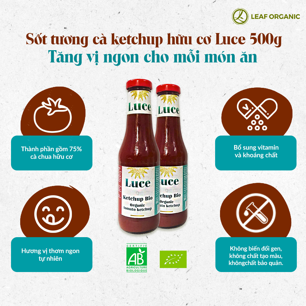 Sốt tương cà ketchup hữu cơ Luce 500g -Leaf organic