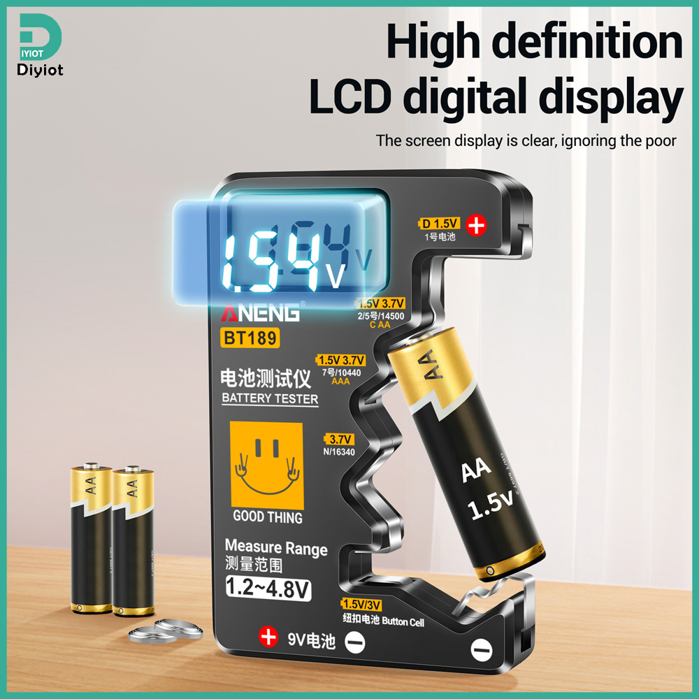 Diyiot ANENG BT189 Battery Tester LCD Display Universal Battery Checker for AA AAA 9V 1.5V/3V Button Cell Batteries